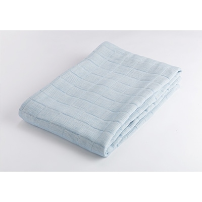 コーマ糸を使った綿100%4重ガーゼケット　ブルー