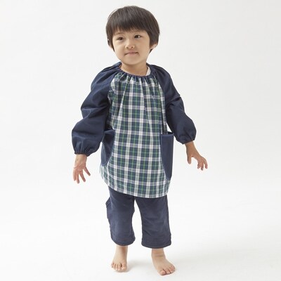 キッズ スモック　タータンネイビー 100cm