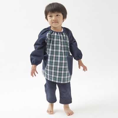 キッズ スモック　タータンネイビー 120cm