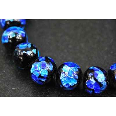 沖縄伝統工芸!琉球とんぼ石/ホタルガラス 10mm 数珠ブレスレット 青黒