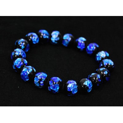 【2点セット】沖縄伝統工芸!琉球とんぼ石/ホタルガラス 数珠ブレスレット