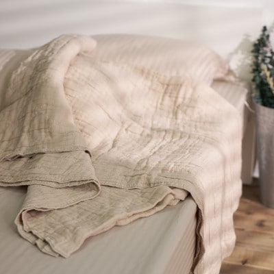 綿100%　5重ガーゼケット　シングルサイズ　キルト風ダイヤ柄　ベージュ