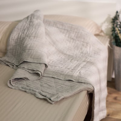 綿100%　5重ガーゼケット　シングルサイズ　キルト風ダイヤ柄　グレー