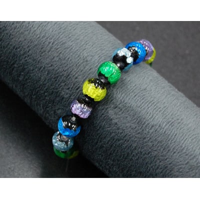 沖縄伝統工芸!琉球とんぼ石/ホタルガラス 10mm 数珠 ブレスレット ネオンカラー マルチ
