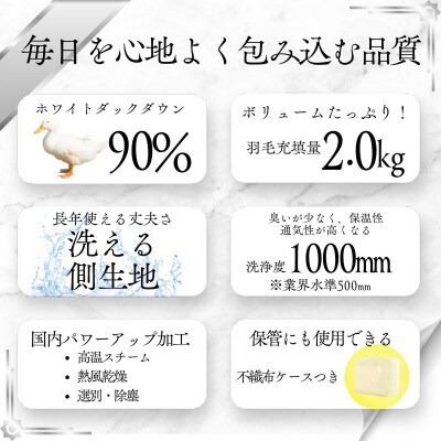 【洗える】羽毛布団 キング 日本製 ダウン90% 2.0kg 無地クリーム抗菌防臭防ダニ立体キルト