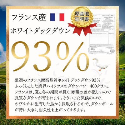 【最高級羽毛ふとん】フランス産高級ホワイトダックダウン93%羽毛掛けふとん超長綿100%側生地布団