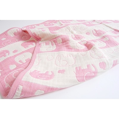ぞうさんの五重ガーゼケット70×100cm　(ピンク)