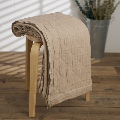 綿100%　5重ガーゼケット　シングルサイズ　キルト風ダイヤ柄　ベージュ