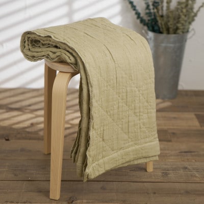 綿100%　5重ガーゼケット　シングルサイズ　キルト風ダイヤ柄　グリーン