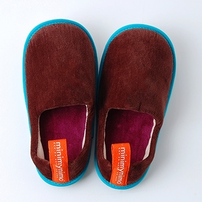 minim y nimo　ルームシューズ　ベロア　キッズ#11(ブラウン)1足