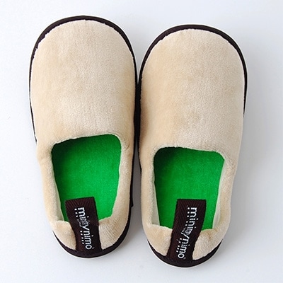 minim y nimo　ルームシューズ　ベロア　キッズ#12(ベージュ)1足