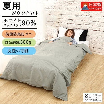 【春夏用】洗える羽毛肌掛け布団シングルサイズダウン90%0.3kgダウンケット洗濯可能グレー　国産