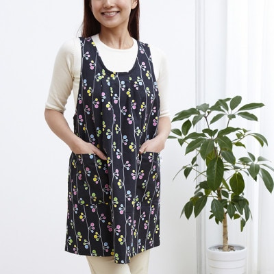 大人エプロン (クロスタイプ・ツボミ・ブラック)※ブロード素材