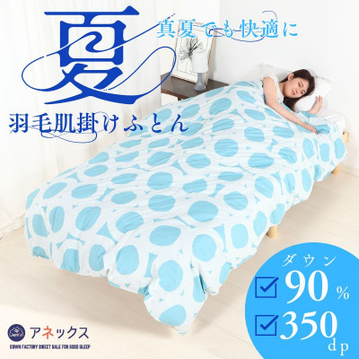 【洗える】羽毛肌掛け布団シングル日本製　軽量夏用ダウンケット/北欧柄丸柄ブルー羽毛肌ふとん