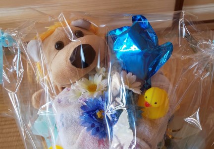 オムツケーキ　Mサイズ【直径：約20cm~35cm、高さ：約40cm】（ブルー）（015_5002）