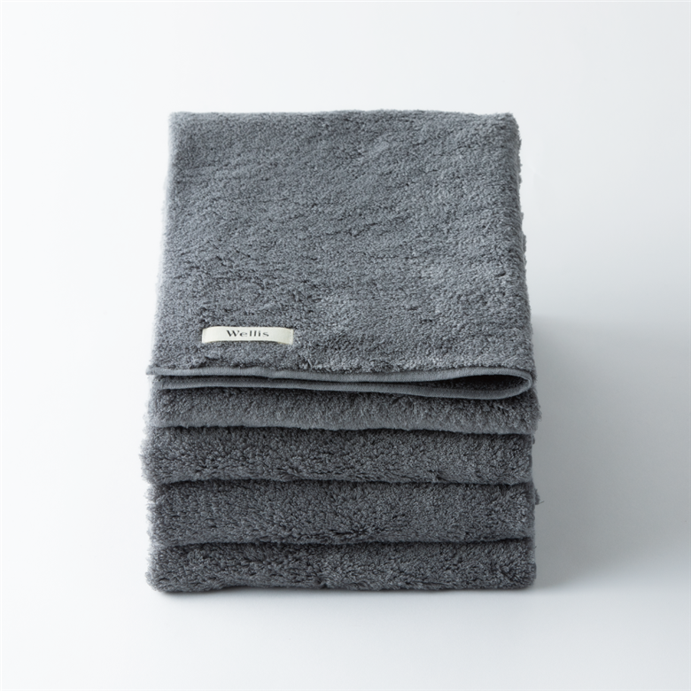 Wellis　フェイスタオル4枚 グレー　ランドリーバッグ付き　（009_5141_02）