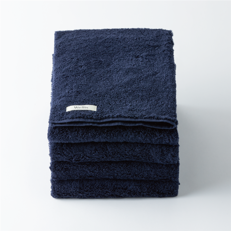 Wellis　フェイスタオル4枚 ネイビー　ランドリーバッグ付き　（009_5141_03）