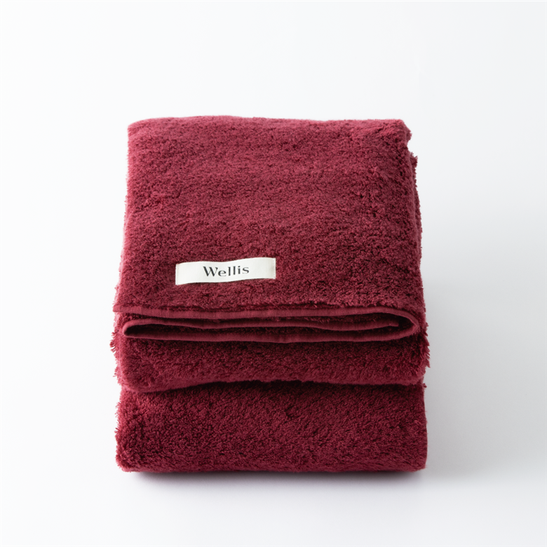 【ＡＮＡ限定】Wellis バスタオル４枚　ナチュラルホワイト・ボルドー（009_5153）