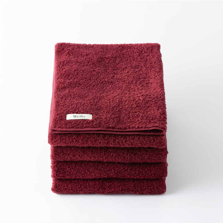 Wellis　バスタオル4枚　フェイスタオル4枚  ボルドー　ランドリーバッグ付き　（009_5137_04）