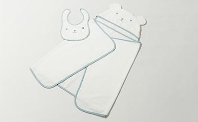 009_5008 コットンベビー　フード付きおくるみ+スタイセット（ブルー）