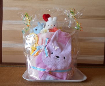 オムツケーキ　Mサイズ【直径：約20cm~35cm、高さ：約40cm】（ピンク）（015_5003）