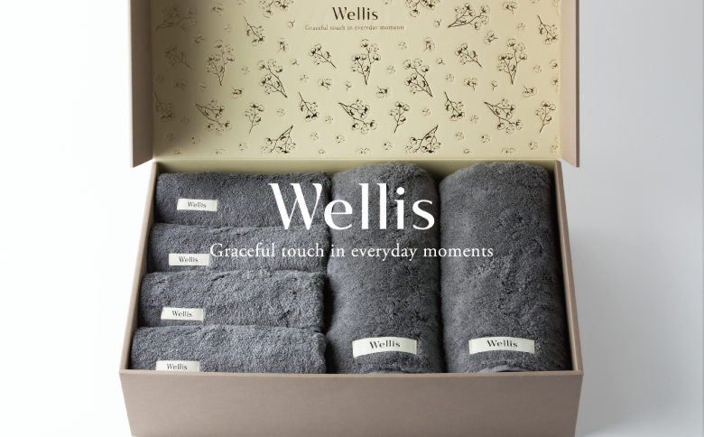Wellis【極上の肌心地】フェイスタオル４枚・バスタオル２枚　ギフトセット　グレー（009_5035_02）