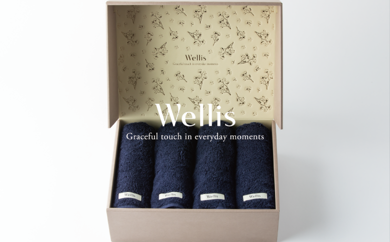 Wellis【極上の肌心地】フェイスタオル4枚　ギフトセット　ネイビー（009_5038_03）