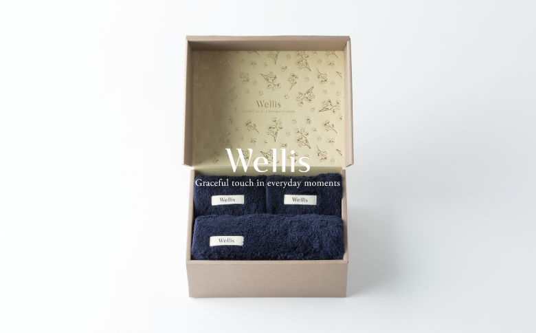Wellis【極上の肌心地】ウォッシュタオル2枚・フェイスタオル1枚　ギフトセット　ネイビー（009_5039_03）