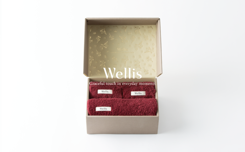 Wellis【極上の肌心地】ウォッシュタオル2枚・フェイスタオル1枚　ギフトセット　ボルドー（009_5039_04）