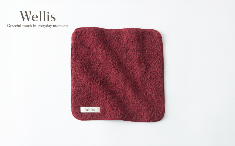 Wellis【極上の肌心地】タオルハンカチ2枚 ボルドー（009_5131）