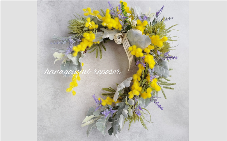 ミモザとラベンダーの馬蹄型リース（036_5012）