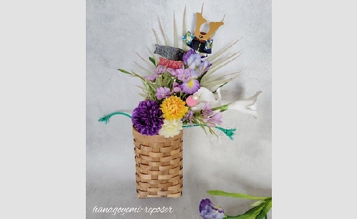 アーティフィシャルフラワー「端午の節句　壁掛け式　かご付きアレンジメント」（036_5021）