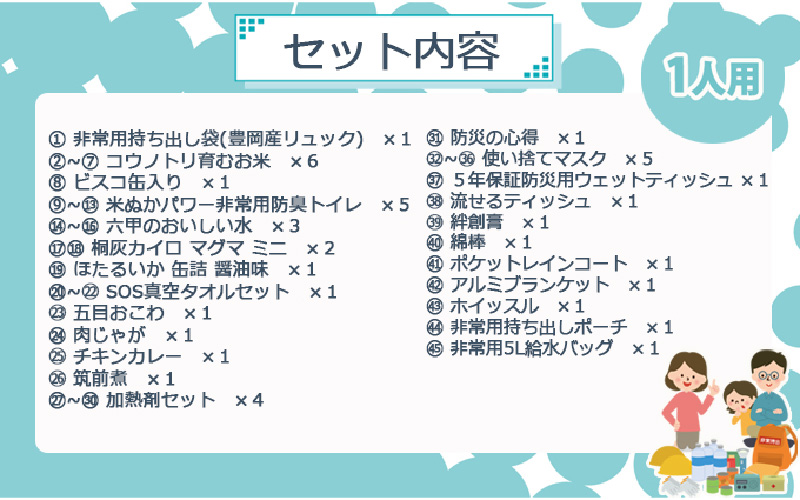 1人用 45点防災グッズ 豊岡産【レッド】