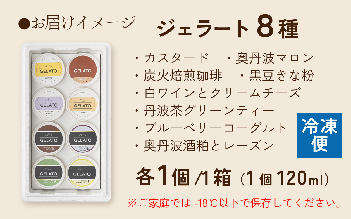 yellowジェラートセット ジェラート 8種 8個 （1個 120ml） hyogo special selection / ジェラート アイス アイスクリーム スイーツ カップアイス カップ カスタード ブルーベリー きな粉 クリームリーズ お菓子 ギフト プレゼント