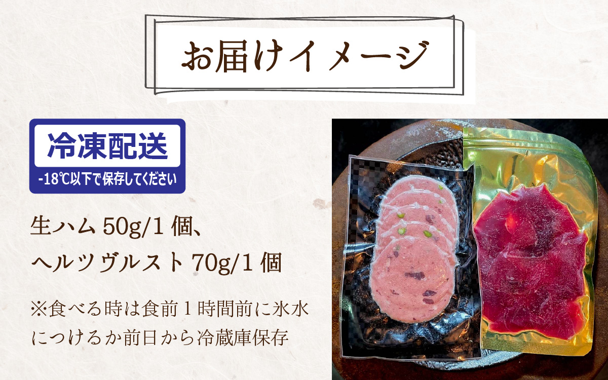 ジビエハムセット 鹿の生ハム ヘルツヴルスト 2個 計120g