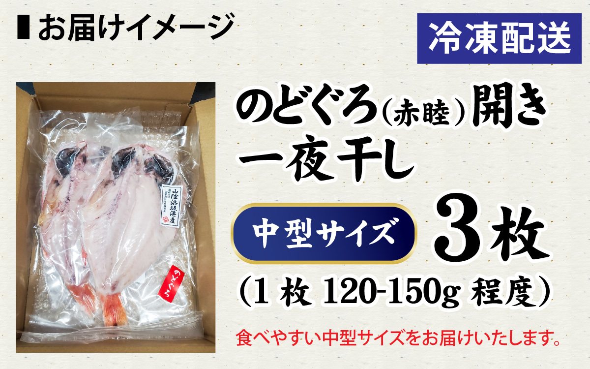 【数量限定】のどぐろ（赤睦）開き一夜干し 中型サイズ（120～150g） 3枚 個包装