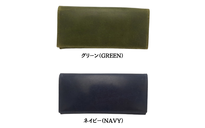 自社オリジナル　本革ヌメロングウォレット長財布　ネイビー
