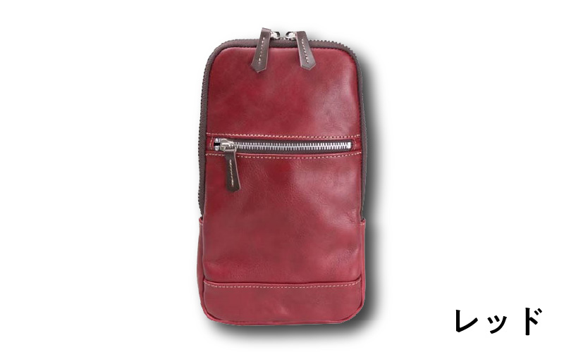 豊岡製牛革ボディバッグ　レッド