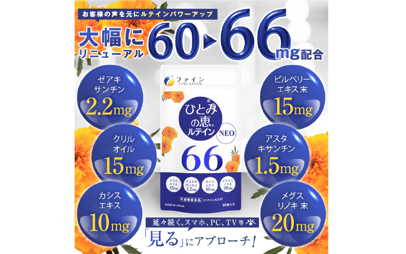 【アイケア】ひとみの恵ルテイン66 90粒 5個セット