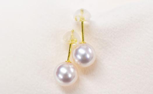 7mmあこや珠金製ピアス/ちょっとだけ丸くないからお手軽に！K18YG使用　　