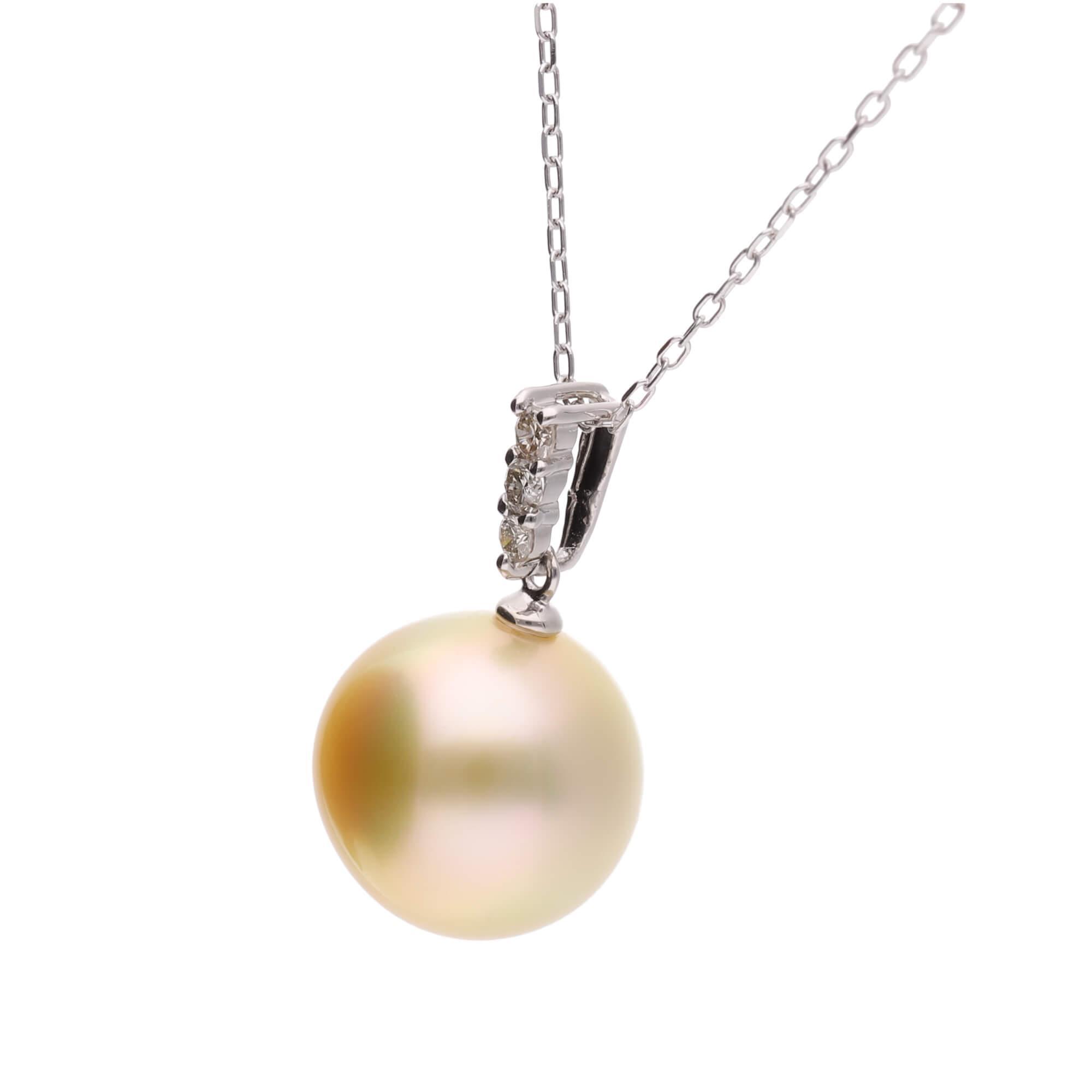 【星朧】ゴールデンパール ペンダント ダイヤモンド プラチナ｜無調色 白蝶真珠 南洋真珠 10mm PT900