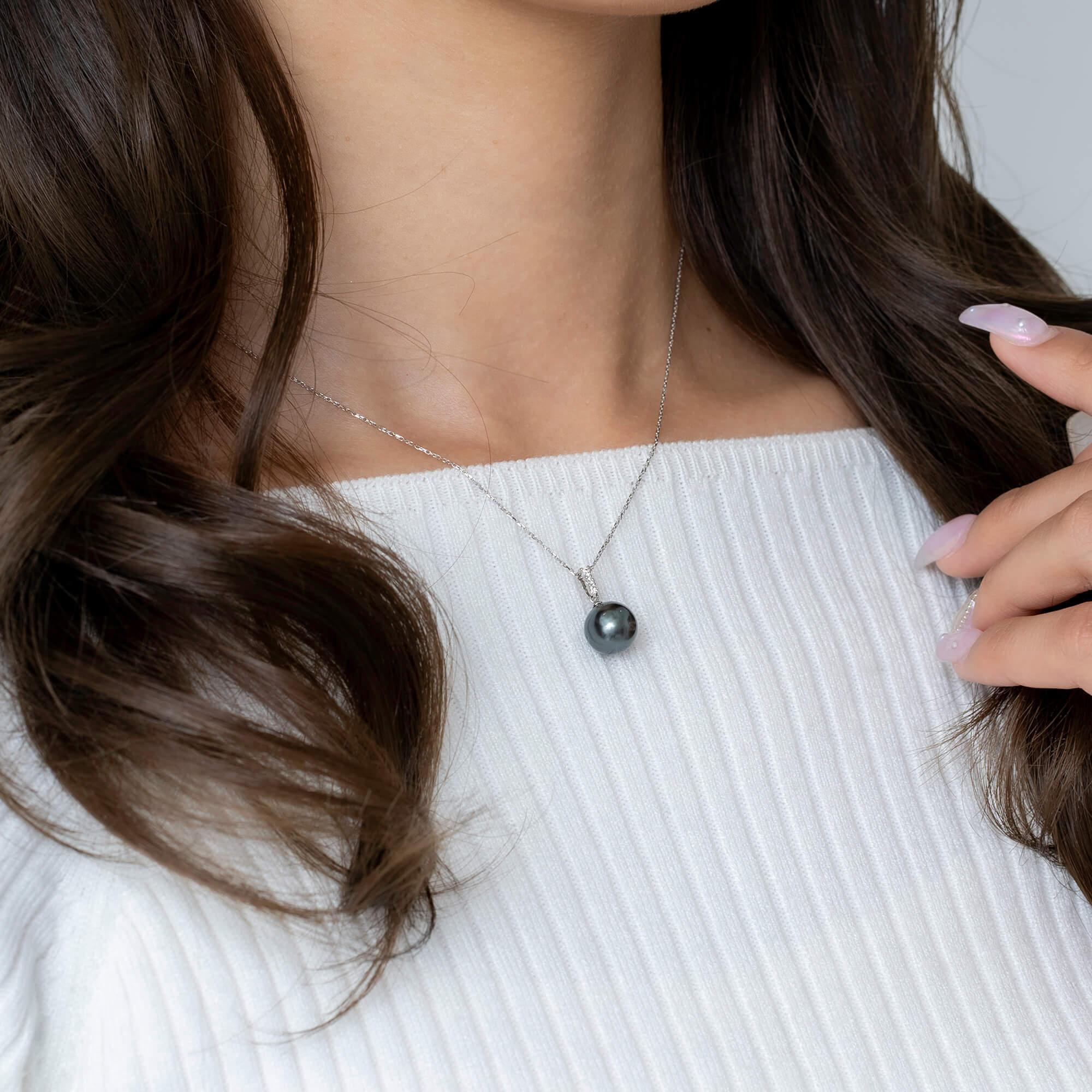 【星朧】ブラックパール ダイヤモンド プラチナ ペンダントトップ｜無調色 黒蝶真珠 タヒチパール 10mm PT900