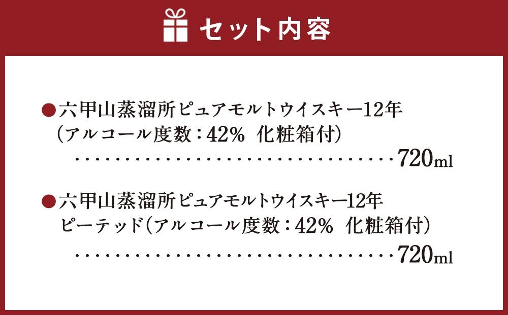 六甲山蒸溜所ウイスキー２本セット（ピュアモルトウイスキー12年＆ピュアモルトウイスキー１２年ピーテッド） ウィスキー 720ml 飲み比べ 化粧箱付 さけ お酒  セット 人気 おすすめ 送料無料 ギフト プレゼント 贈答 兵庫