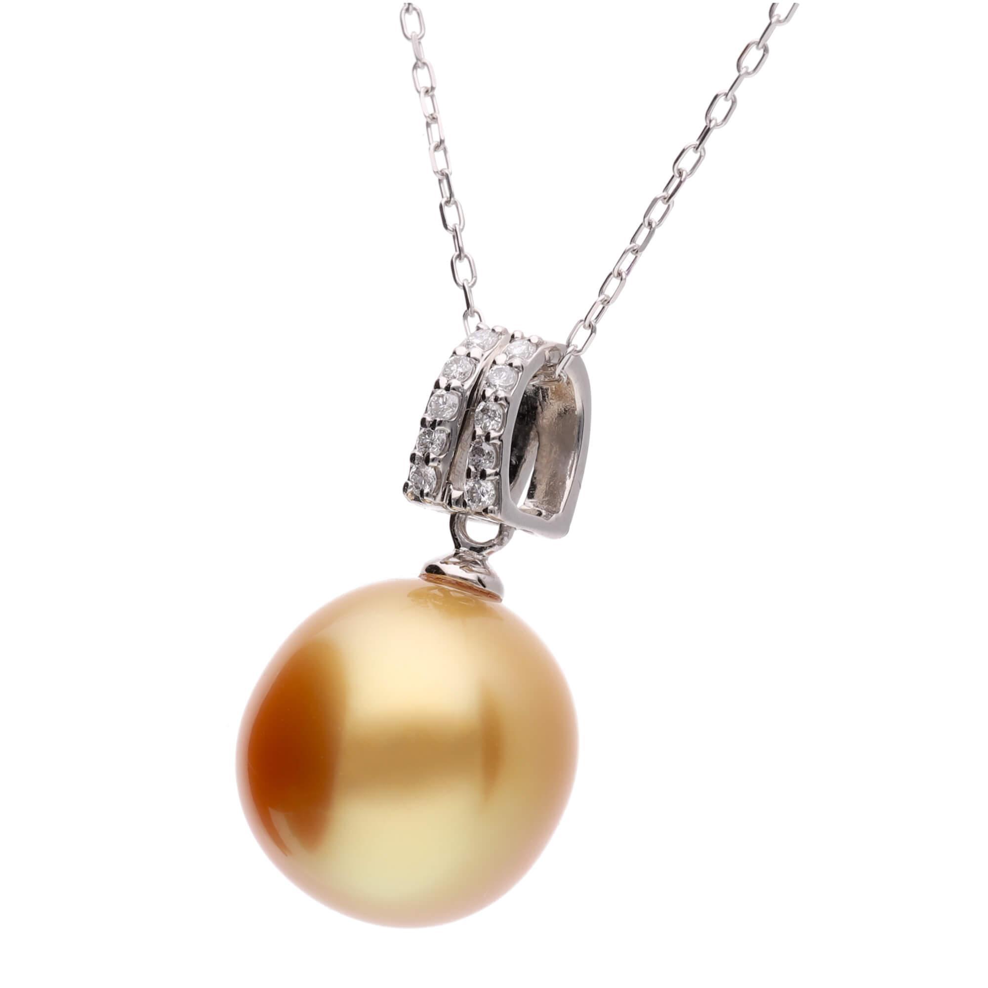 【星月夜】ゴールデンパール ダイヤモンド プラチナ ペンダントトップ｜無調色 白蝶真珠 南洋真珠 10mm PT900