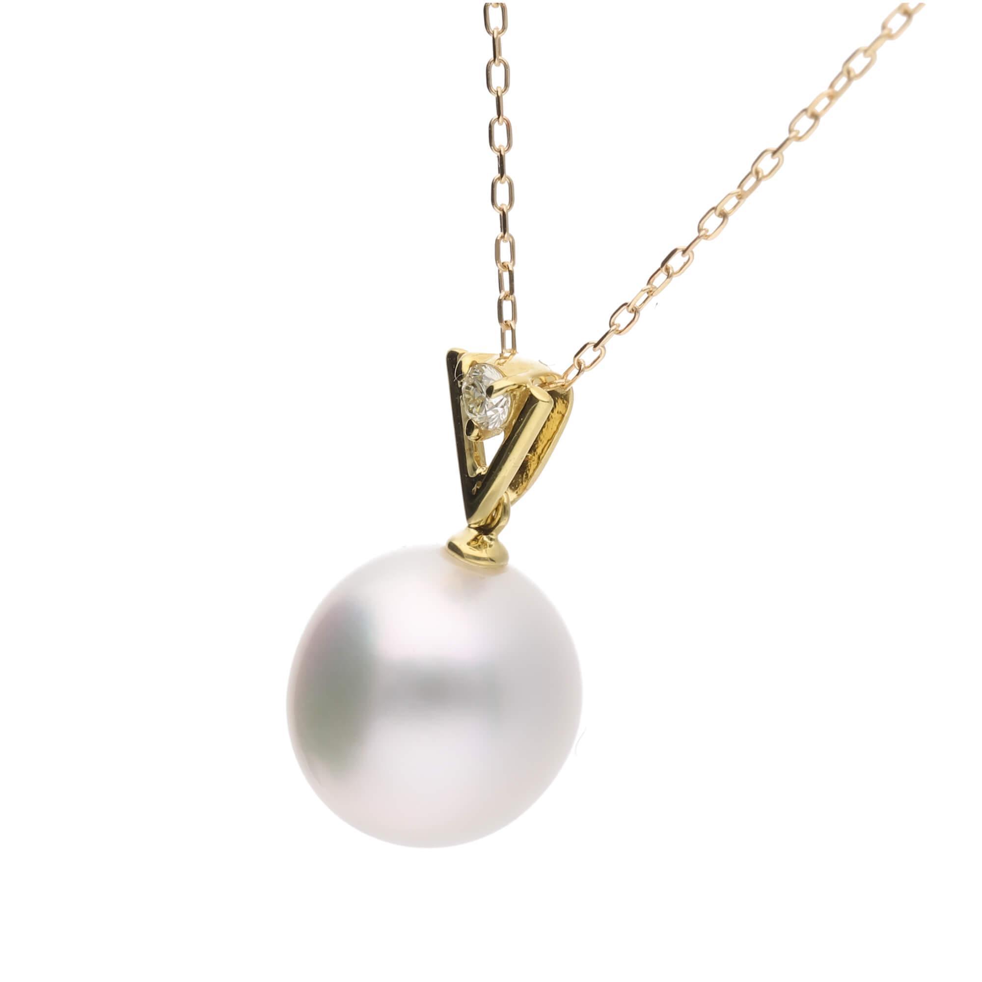 【星影】シロチョウパール（南洋 白蝶真珠） 10mm ショートオーバル ダイヤモンド K18 イエローゴールド ペンダントトップ