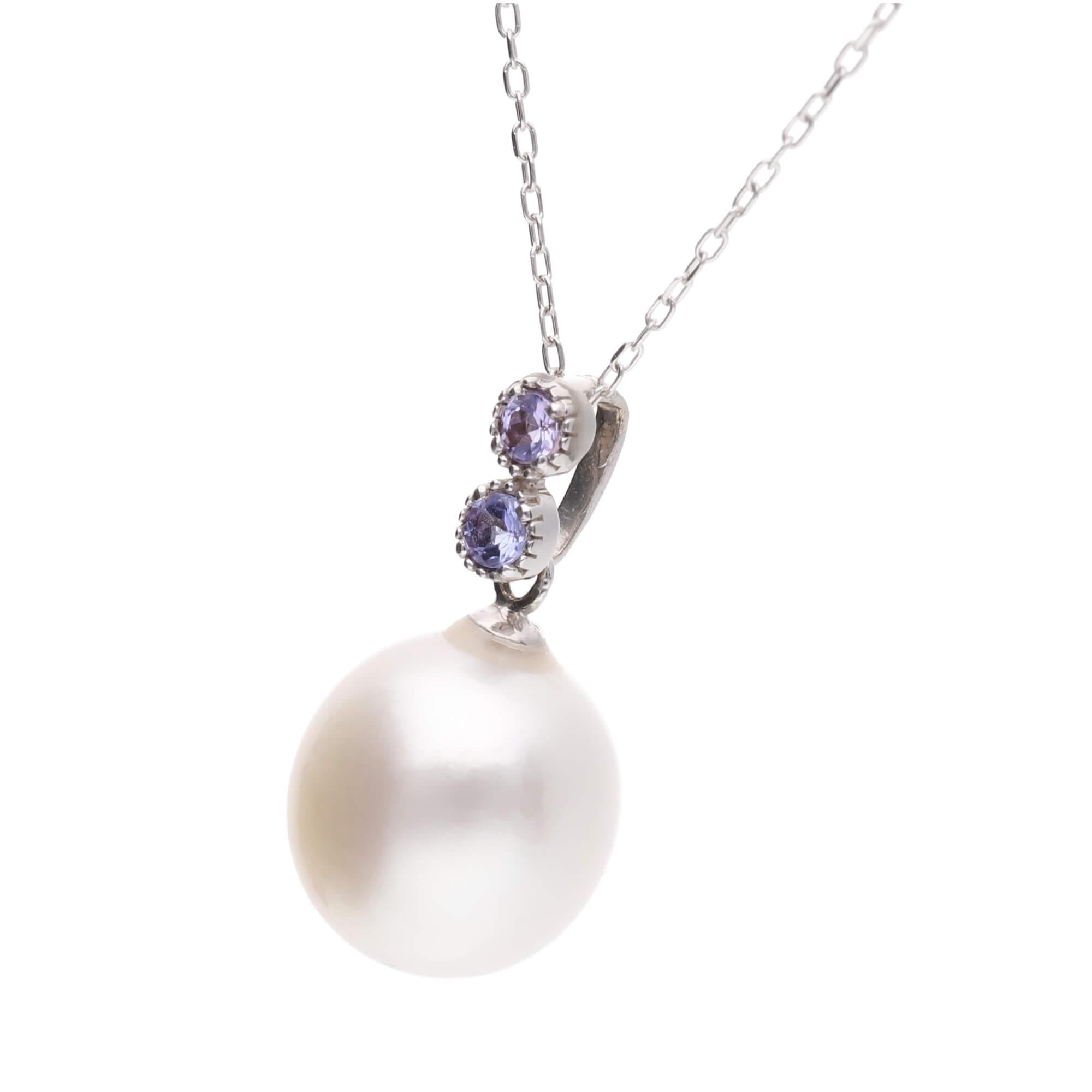 【水鞠】シロチョウパール タンザナイト ホワイトゴールド ペンダントトップ｜無調色 白蝶真珠 南洋真珠 10mm K18WG