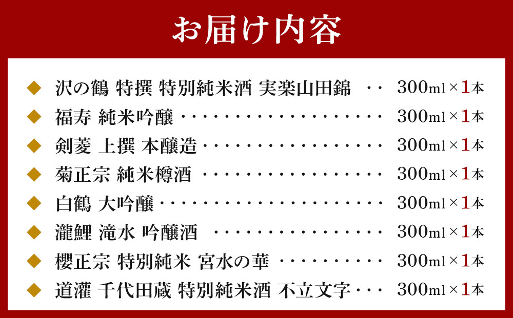 神戸の酒蔵飲み比べセット(300ml x 8本)