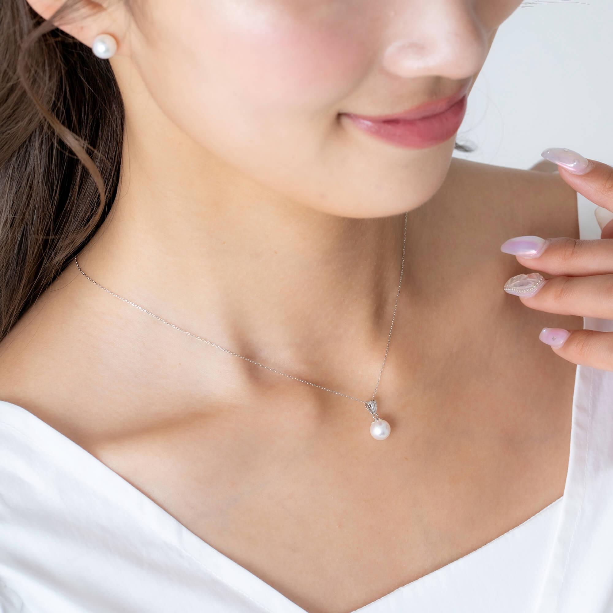 【菊花】 無調色 アコヤ真珠（日本） 7.0mm ラウンド K14 ホワイトゴールド ペンダントトップ