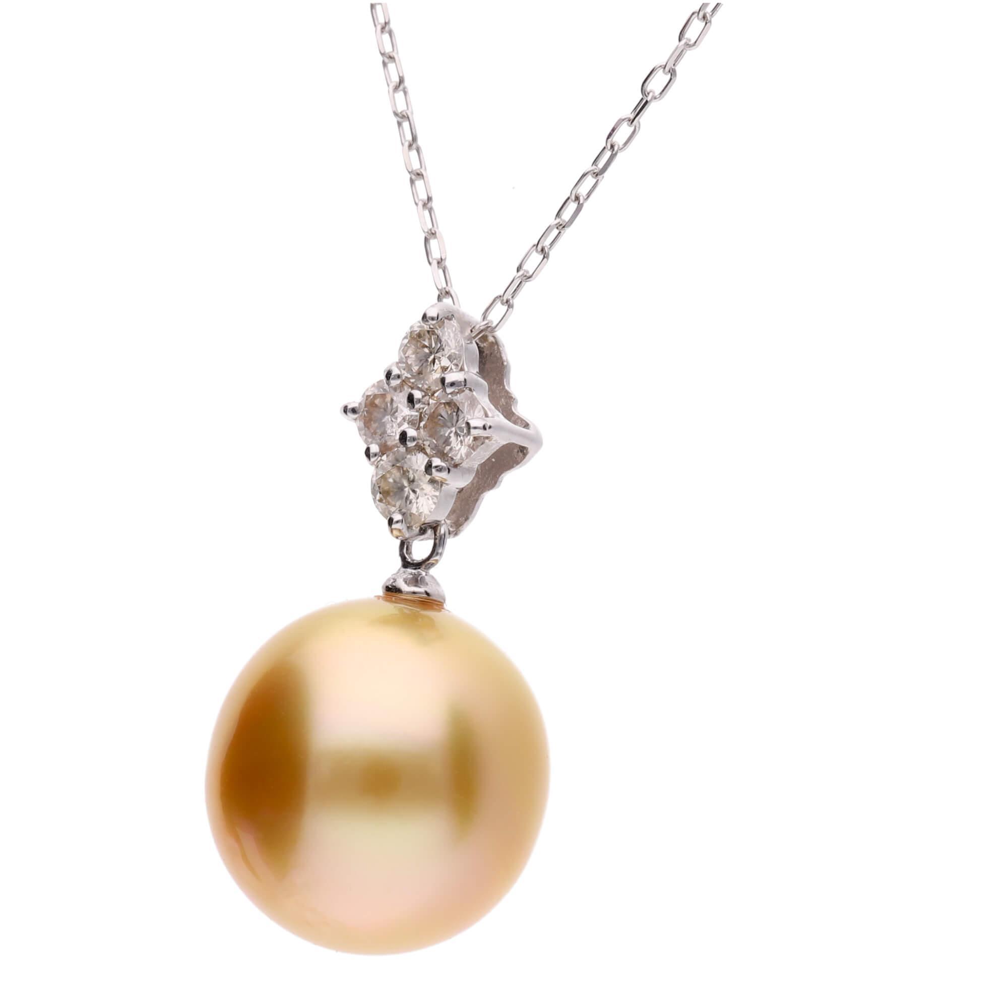 【星彩】ゴールデンパール ダイヤモンド ホワイトゴールド ペンダントトップ｜無調色 白蝶真珠 南洋真珠 10mm K18WG