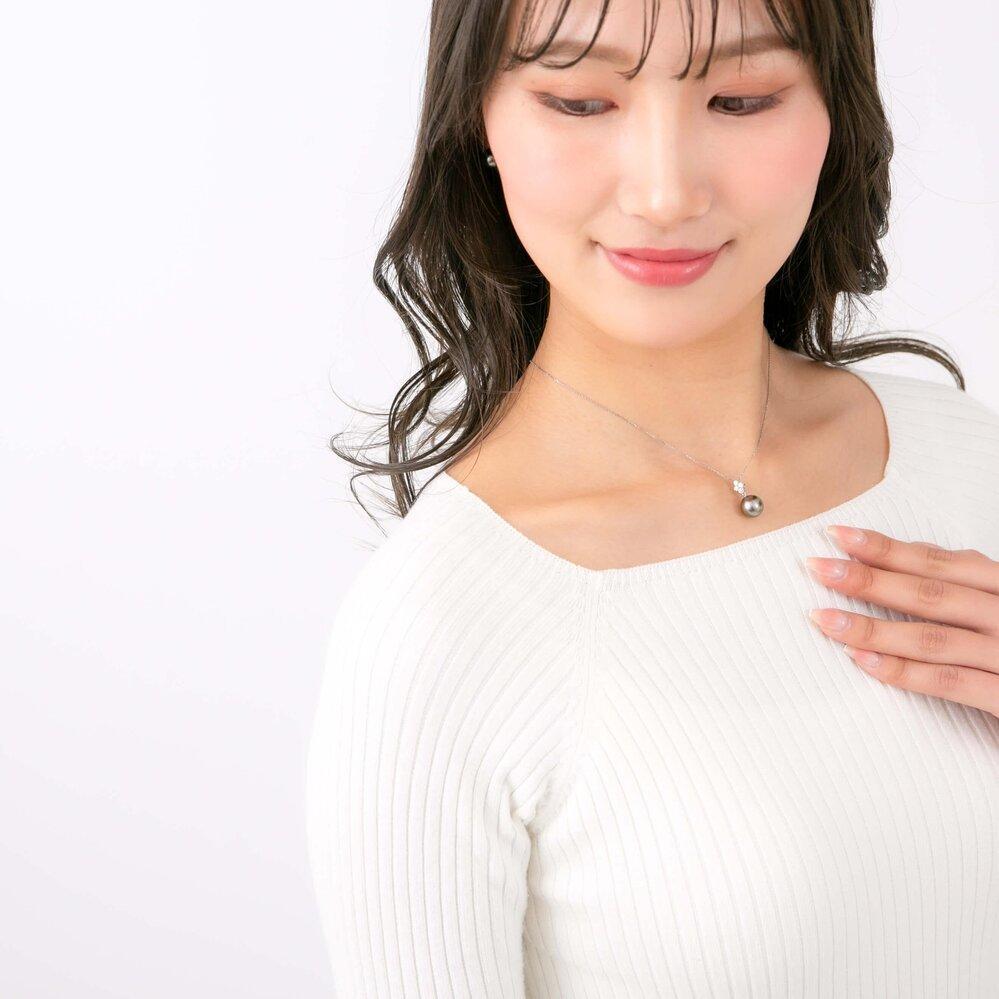 【星彩】ブラックパール ダイヤモンド ホワイトゴールド ペンダントトップ｜無調色 黒蝶真珠 タヒチパール 南洋真珠 10mm K18WG